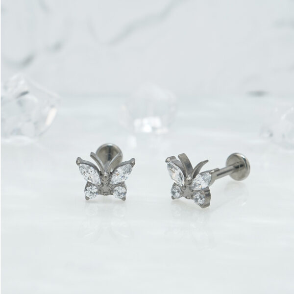 Butterfly Whisper 1 Pair Of Women's Earrings, Butterfly Shaped Earrings, Stainless Steel Zircon Earrings With Flowers, Crystal Clusters Blooming