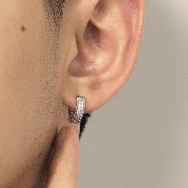 1 Pair Men's Hip Hop Zircon Hoop Earrings,Sparkling, Sleek Luxury,Versatile And Stylish