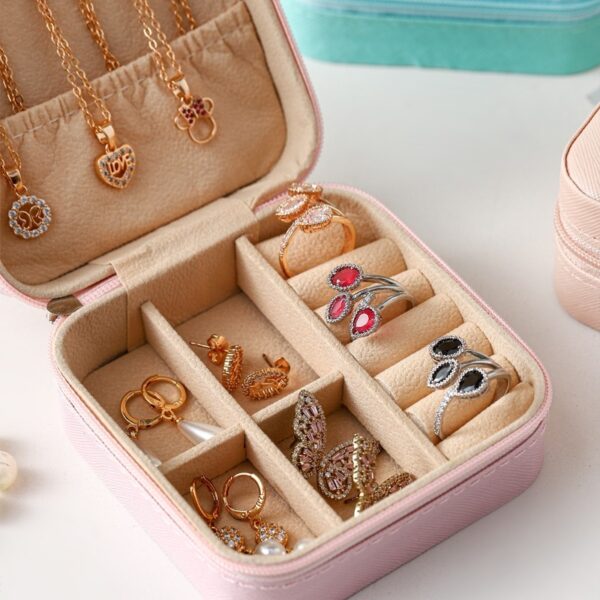 145b18ec-89a7-47e8-9d44-b7e19cd40457.jpg Small Square Ring, Earring, And Necklace Organizer Box - Pink