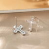 1 Pair Korean Trendy Zircon Cross Stud Earrings,Sparkling, Unisex.Hip Hop Piercing Jewelry
