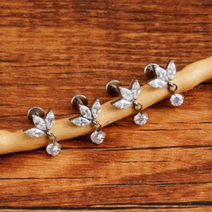 Right Grand Implant Grade Titanium 16G Triple Marquise CZ Internally Threaded Labret Monroe Lip Cartilage Helix Stud Earring