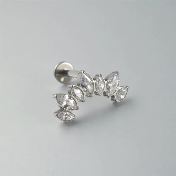 1 Pair Of Women's Earrings, 16 Gauge Implant Grade Titanium Internally Threaded Labret With Marquise And Round CZ Fan Top,Geometric Glow Earrings, Crystal Clusters Blooming