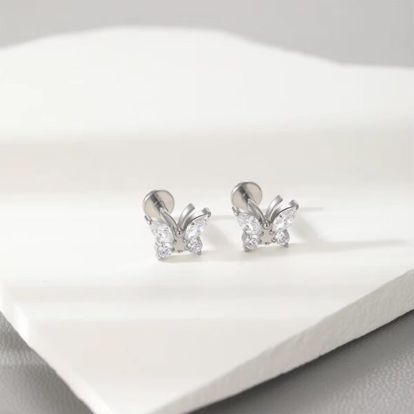 Butterfly Whisper 1 Pair Of Women's Earrings, Butterfly Shaped Earrings, Stainless Steel Zircon Earrings With Flowers, Crystal Clusters Blooming