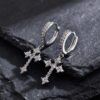1 Pair Men's Sparkling Zircon Cross Dangle Huggie Hoops,Everyday Versatile Earrings