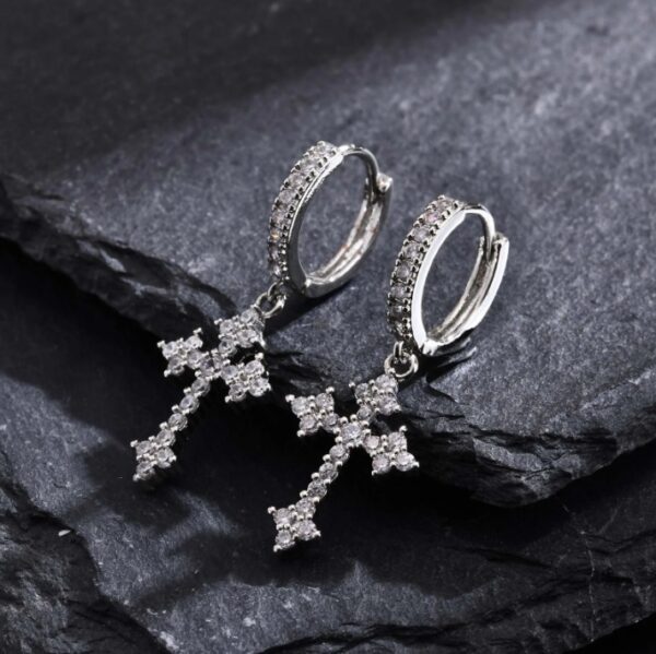 1 Pair Men's Sparkling Zircon Cross Dangle Huggie Hoops,Everyday Versatile Earrings