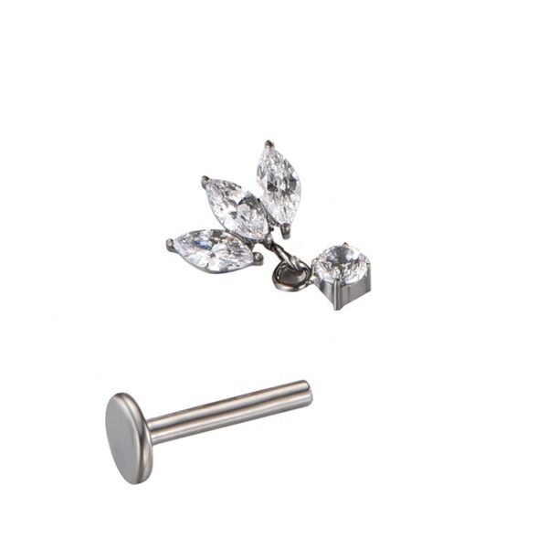 Right Grand Implant Grade Titanium 16G Triple Marquise CZ Internally Threaded Labret Monroe Lip Cartilage Helix Stud Earring
