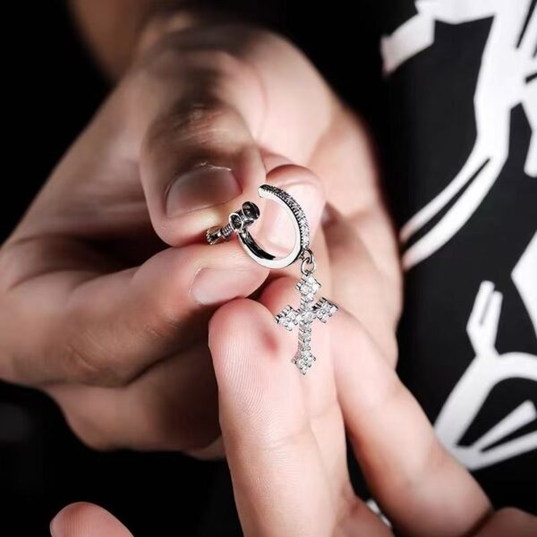 1 Pair Men's Sparkling Zircon Cross Dangle Huggie Hoops,Everyday Versatile Earrings