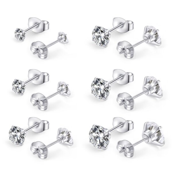 Huazi Diamond, Butterfly Buckle Titanium Steel Stud Earrings 6 Pairs