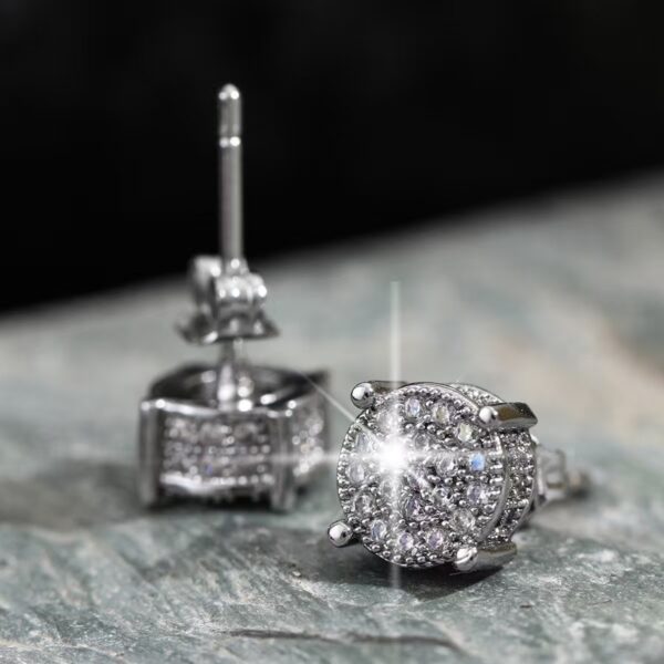 Hip Hop Sparkling Zircon Stud Earrings,4 Prong Setting, Bling Design,Unisex For Daily Wear And Parties