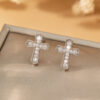 1 Pair Korean Trendy Zircon Cross Stud Earrings,Sparkling, Unisex.Hip Hop Piercing Jewelry