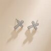 1 Pair Korean Trendy Zircon Cross Stud Earrings,Sparkling, Unisex.Hip Hop Piercing Jewelry