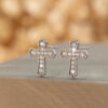 1 Pair Korean Trendy Zircon Cross Stud Earrings,Sparkling, Unisex.Hip Hop Piercing Jewelry