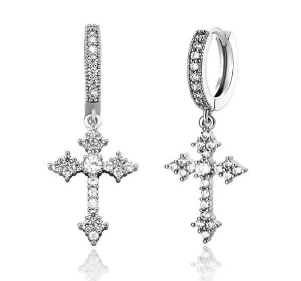 1 Pair Men's Sparkling Zircon Cross Dangle Huggie Hoops,Everyday Versatile Earrings