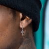 1 Pair Men's Sparkling Zircon Cross Dangle Huggie Hoops,Everyday Versatile Earrings