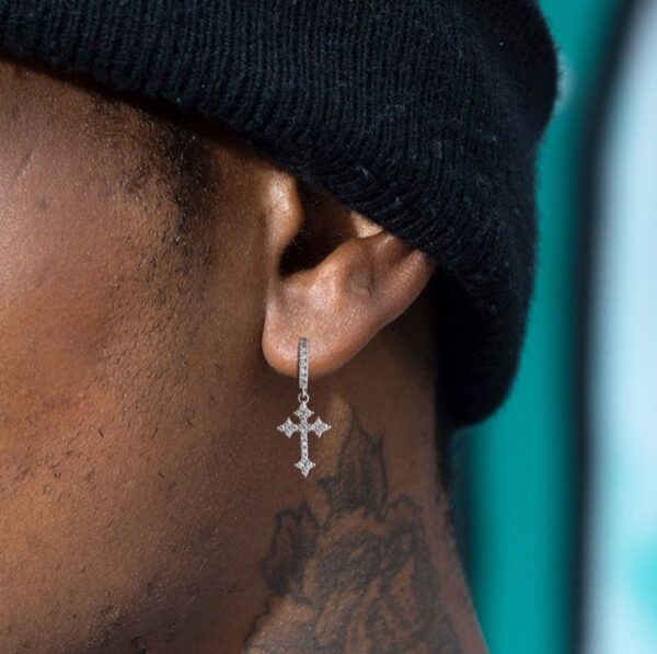 1 Pair Men's Sparkling Zircon Cross Dangle Huggie Hoops,Everyday Versatile Earrings