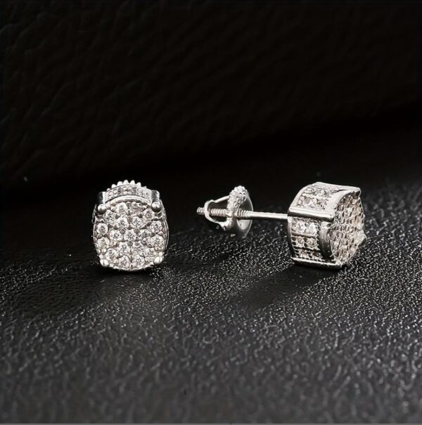 Hip Hop Sparkling Zircon Stud Earrings,4 Prong Setting, Bling Design,Unisex For Daily Wear And Parties