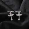 1 Pair Men's Sparkling Zircon Cross Dangle Huggie Hoops,Everyday Versatile Earrings