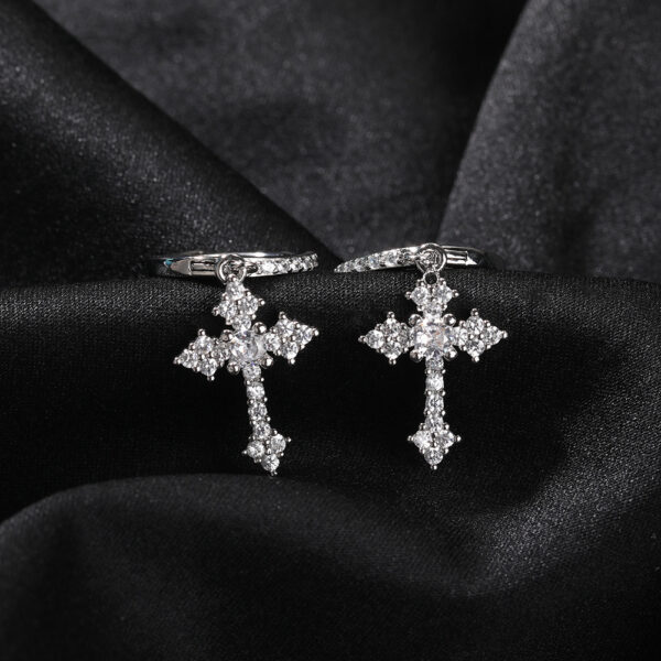 1 Pair Men's Sparkling Zircon Cross Dangle Huggie Hoops,Everyday Versatile Earrings