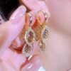 Exquisite And Elegant Zircon Leaf Tassel Ear Clip