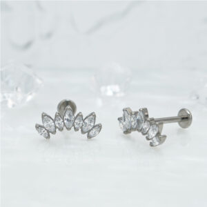 f4c52a5b-4104-4403-91ef-4795530b3d4e.jpg 1 Pair Of Women's Earrings, 16 Gauge Implant Grade Titanium Internally Threaded Labret With Marquise And Round CZ Fan Top,Geometric Glow Earrings, Crystal Clusters Blooming