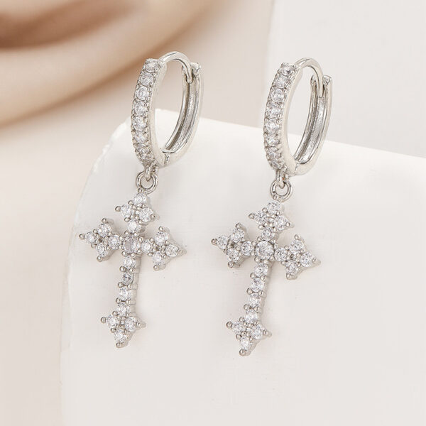 1 Pair Men's Sparkling Zircon Cross Dangle Huggie Hoops,Everyday Versatile Earrings