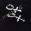 1 Pair Men's Sparkling Zircon Cross Dangle Huggie Hoops,Everyday Versatile Earrings