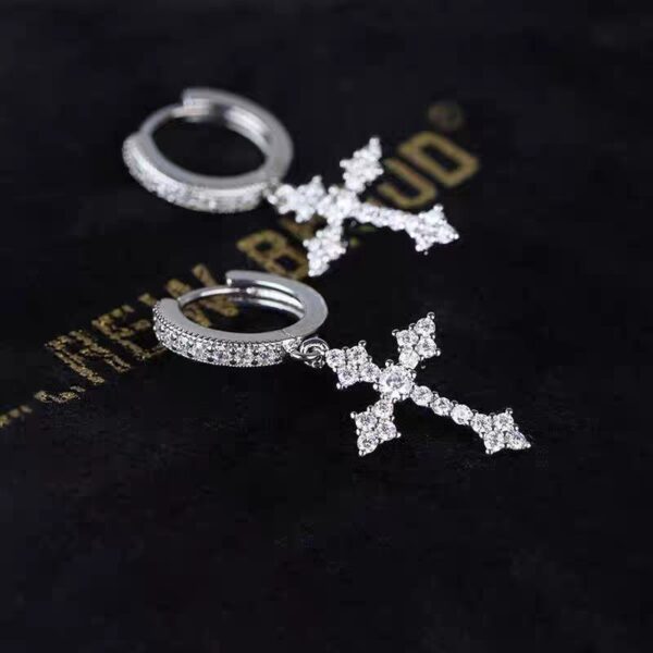 1 Pair Men's Sparkling Zircon Cross Dangle Huggie Hoops,Everyday Versatile Earrings